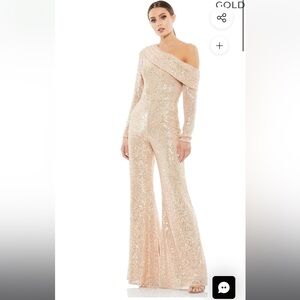 Mac Duggal Gold Disco Jumpsuit